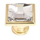 C212 PB - Swarovski Crystal II - Large Crystal Square Knob - Polished Brass