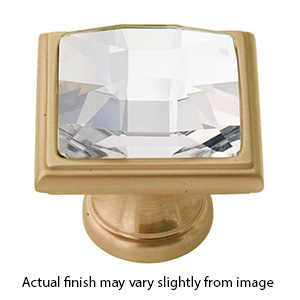 C212 SB - Swarovski Crystal II - Large Crystal Square Knob - Satin Brass