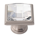 C212 SN - Swarovski Crystal II - Large Crystal Square Knob - Satin Nickel