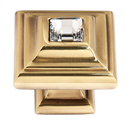 C213 PA - Swarovski Crystal II - Small Crystal Square Knob - Polished Antique