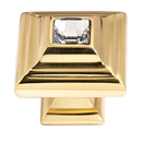 C213 PB - Swarovski Crystal II - Small Crystal Square Knob - Polished Brass