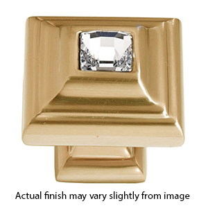 C213 SB - Swarovski Crystal II - Small Crystal Square Knob - Satin Brass