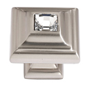 C213 SN - Swarovski Crystal II - Small Crystal Square Knob - Satin Nickel