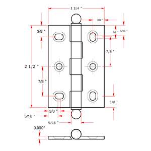 Adjustable Mortise Hinge - 2.5" x 1.7"