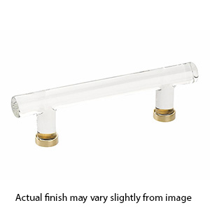 86724 US3 - Glass Crystal - 4"cc Cabinet Bar Pull - Unlacquered Brass