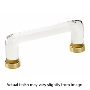 86725 US3 - Glass Crystal - 4"cc Cabinet Pull - Unlacquered Brass