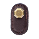 Archimedes - Brown Leather Octagon Knob - Antique Brass