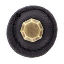 Archimedes - 1.25" Black Leather Octagon Knob - Antique Brass